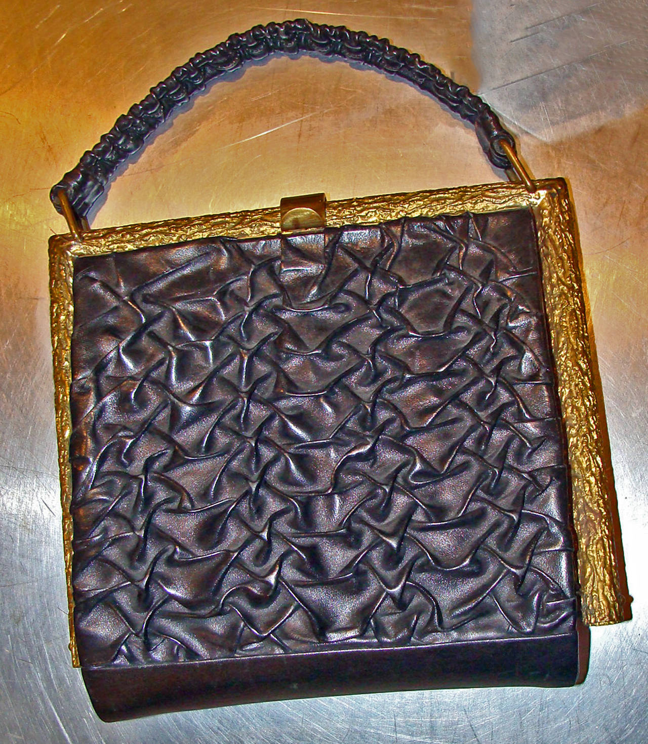 Women's Rare and Unusual Abstract Leather Evening Bag Austria 1930's