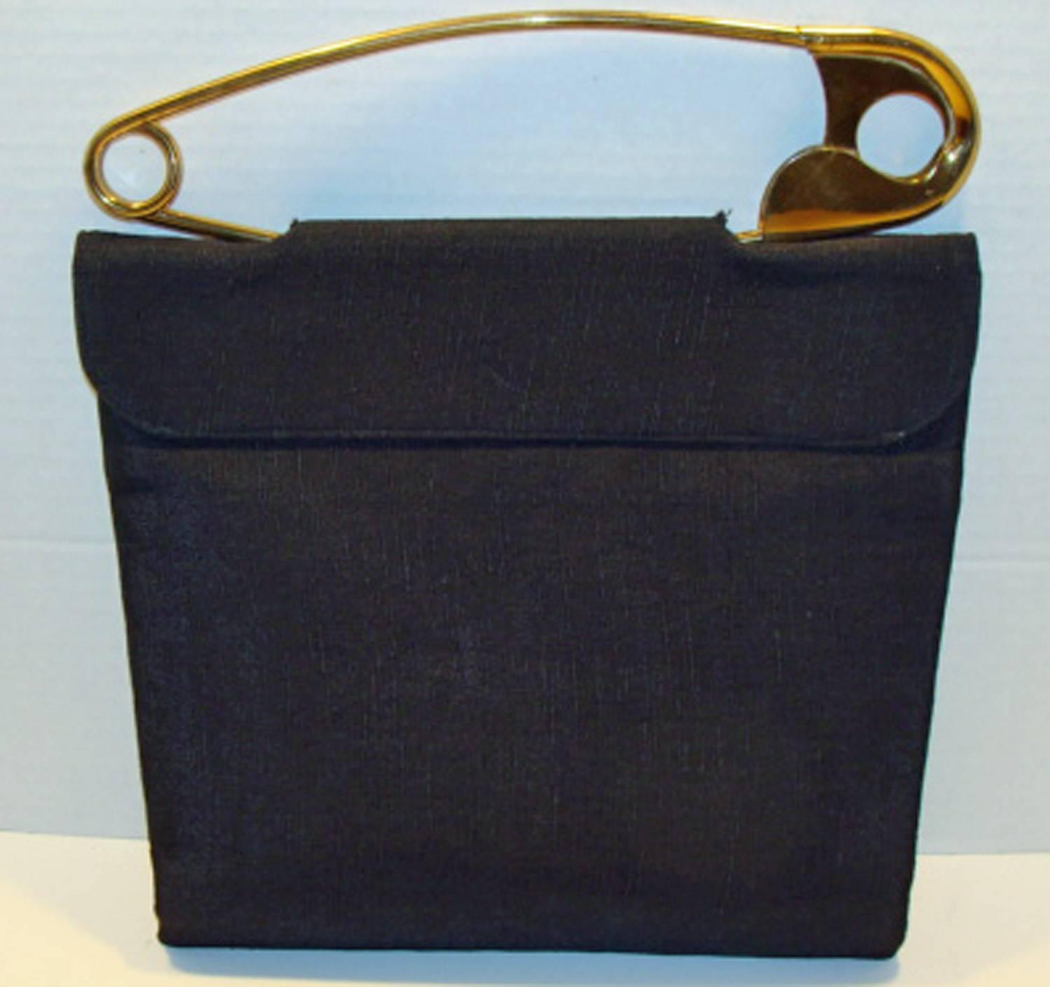 Rare and Iconic Safety Pin Bag in Black Linen Style Weave at 1stdibs