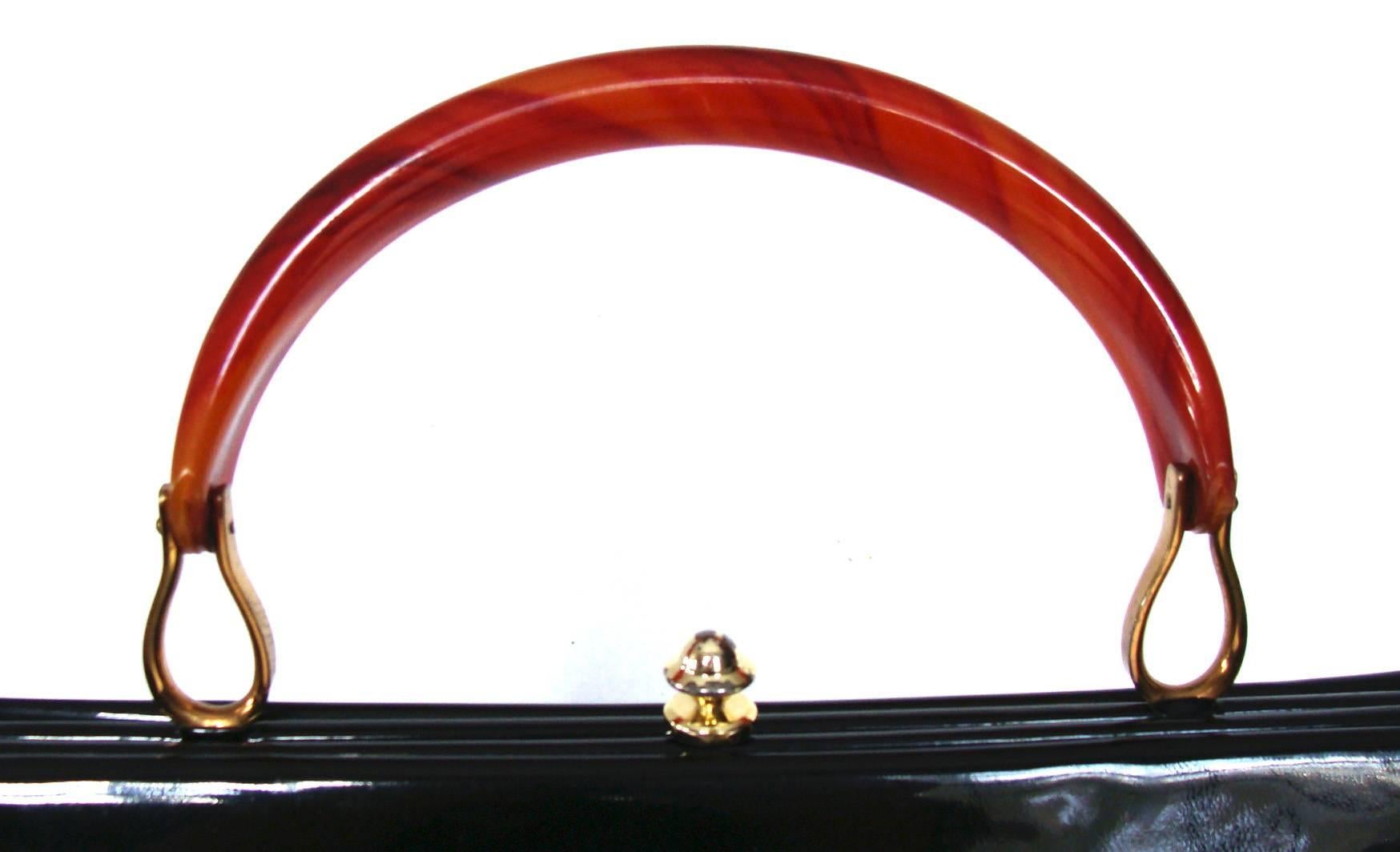 Women's Spring!  Large Patent Kelly Style Bag with Lucite Handle