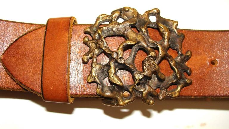 VTG • Abstract Leather Belt Vintage Black Leather Belt With Gold Buckle / Adjustable  main image 3