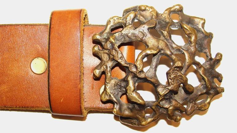 Vintage Abstract Figural Brutalist Brass/Bronze Buckle W  display picture 1