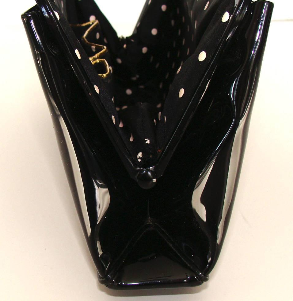 Women's Spring!   Black Patent Clutch with Polka Dots Lining