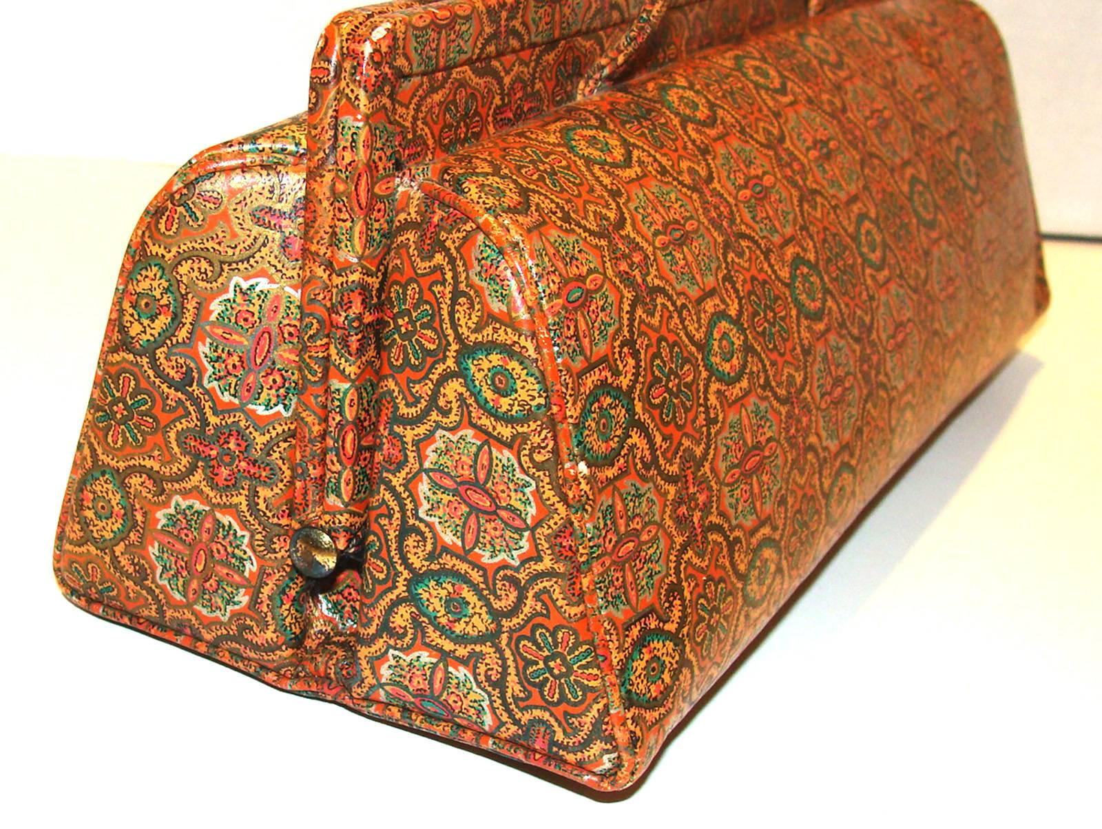 Rare Structured Printed Leather Bag by Holzman FALL In Good Condition For Sale In Lambertville, NJ