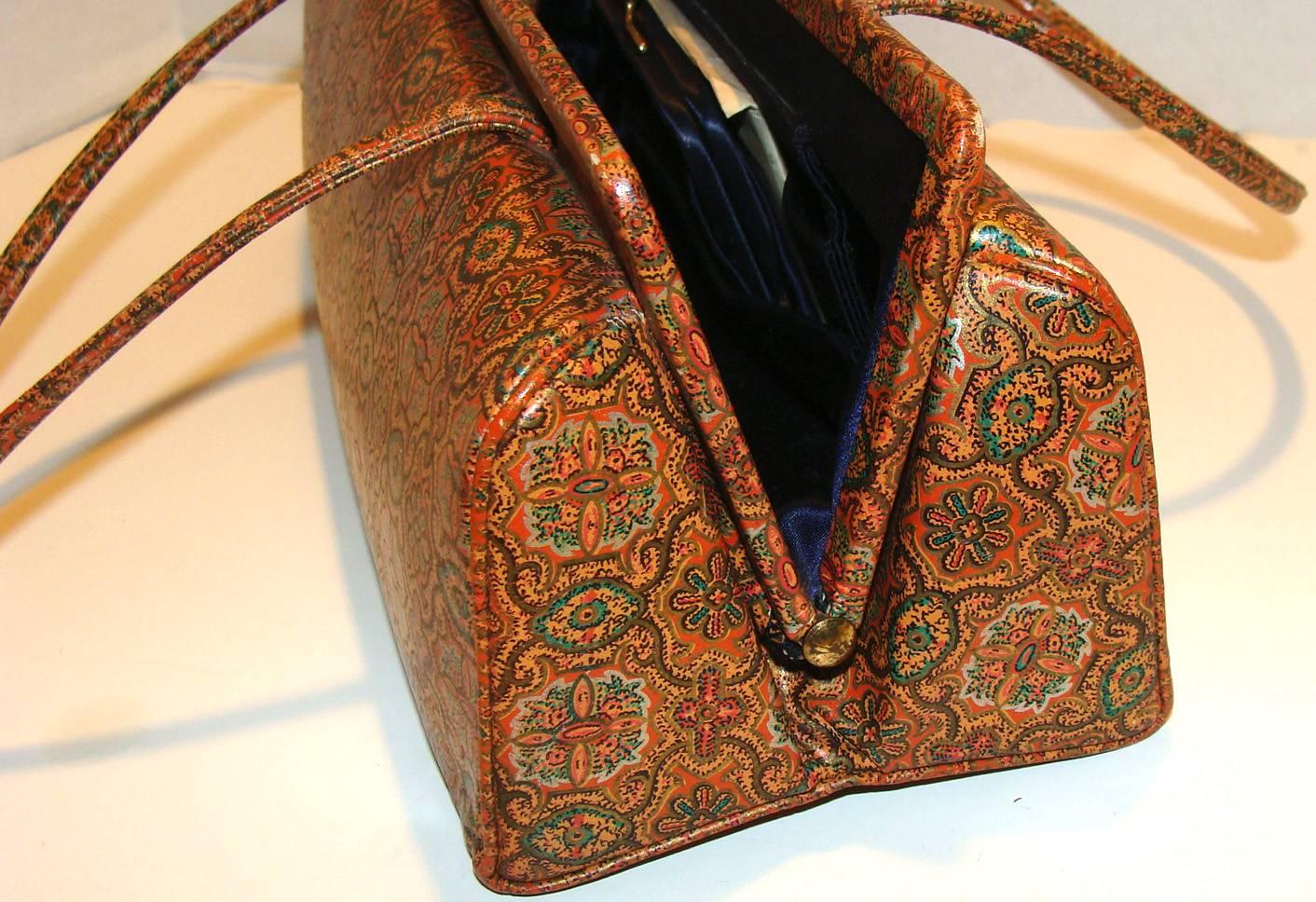 Women's Rare Structured Printed Leather Bag by Holzman FALL For Sale