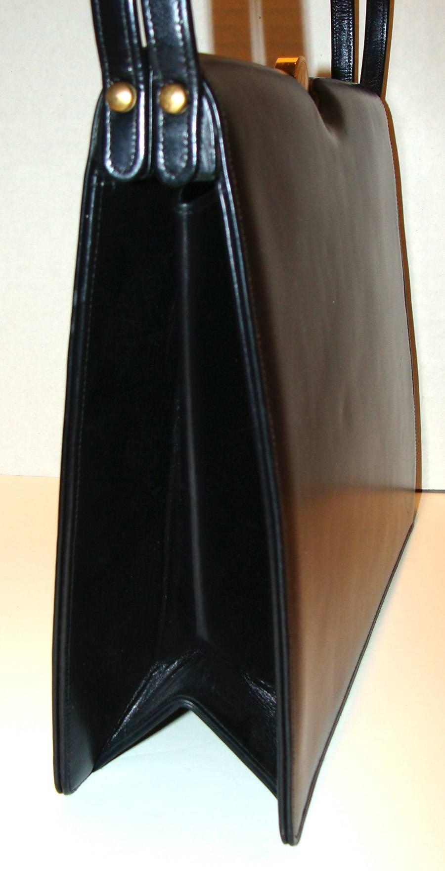Elegantly Tailored Black Calf Kelly Style bag by Nettie Rosenstein.   1