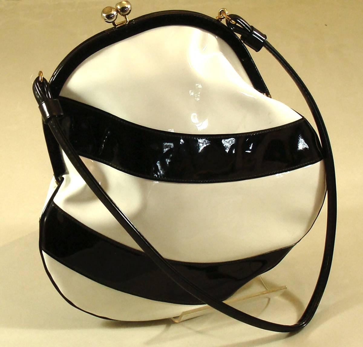 Chic Black and White Patent Shoulder Bag  *ROOMY For Sale 1