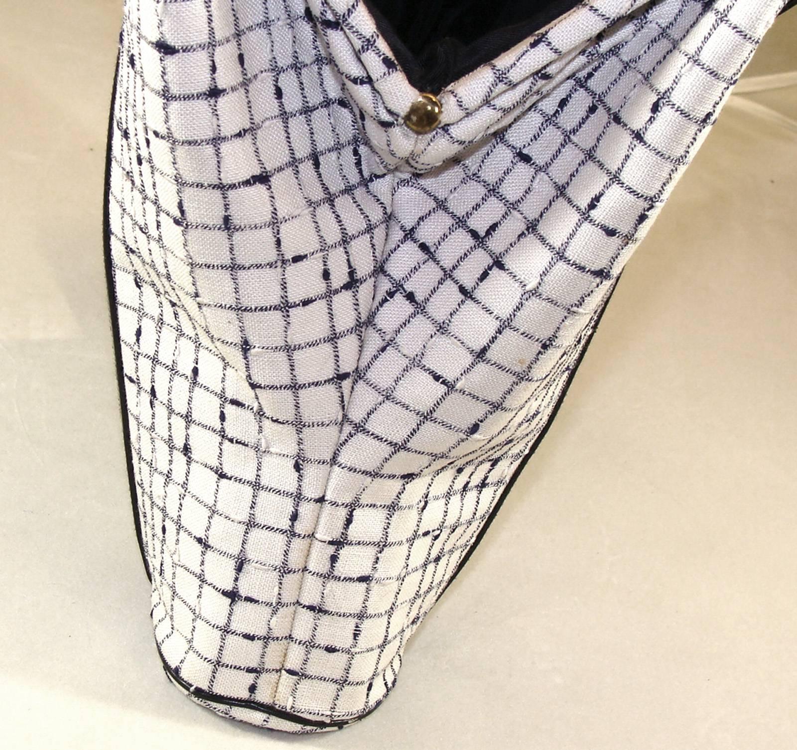 Unusual Navy and Ivory White Plaid Bag with Double Handles.  SPRING! For Sale 1