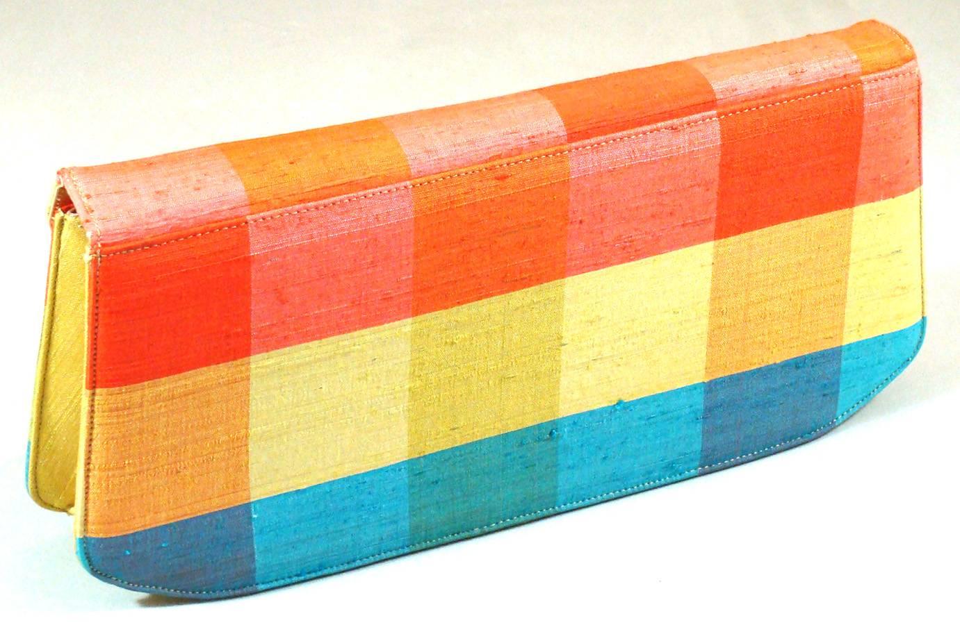 Yellow Colorful Mid-Century Modern Plaid Clutch  Spring!