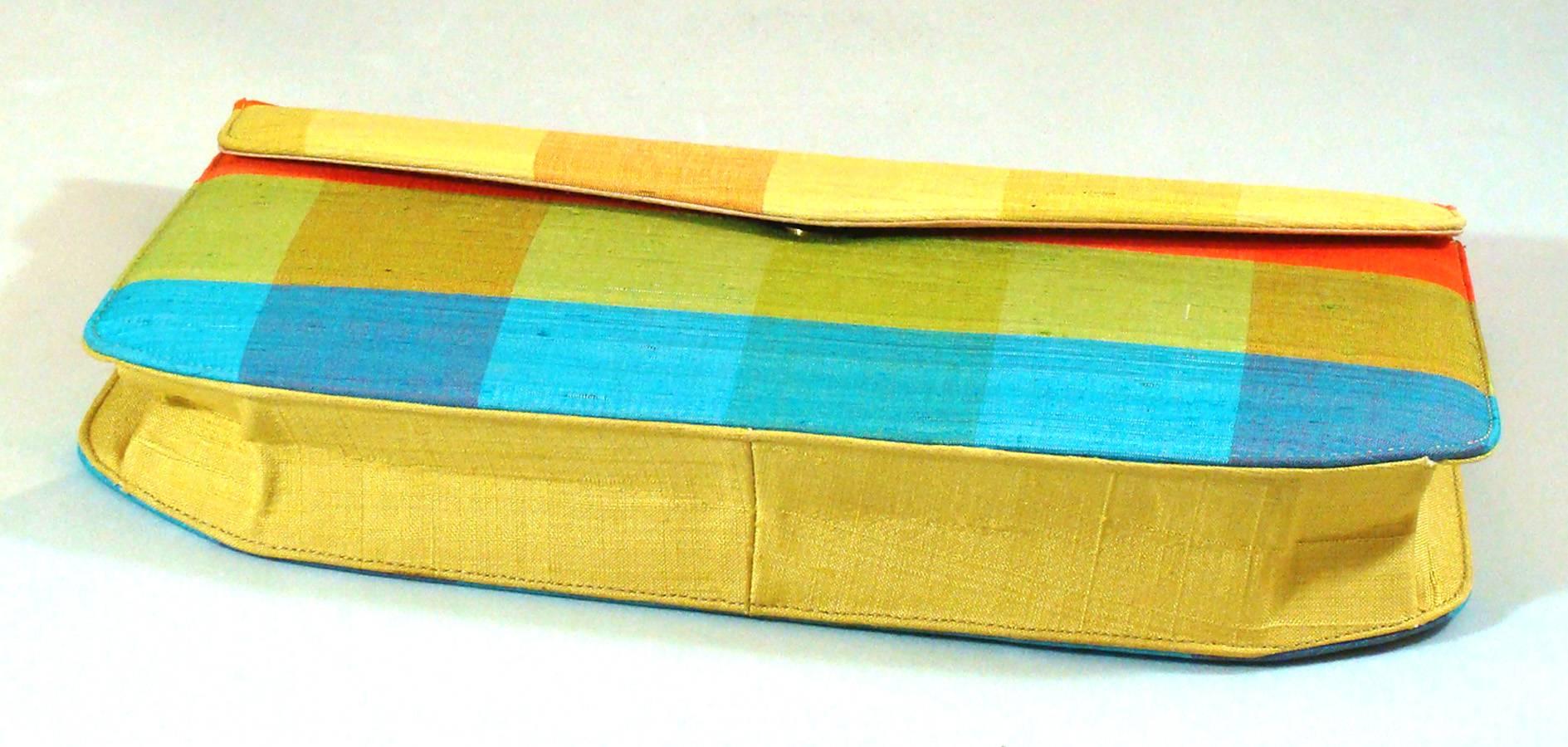 Colorful Mid-Century Modern Plaid Clutch  Spring! In Good Condition In Lambertville, NJ