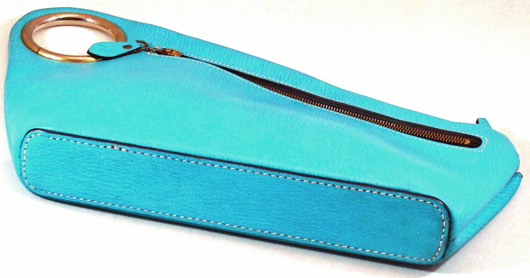Blue Mod and Large Asymetrical Turquoise Pebble Grain Leather Clutch  Spring!  