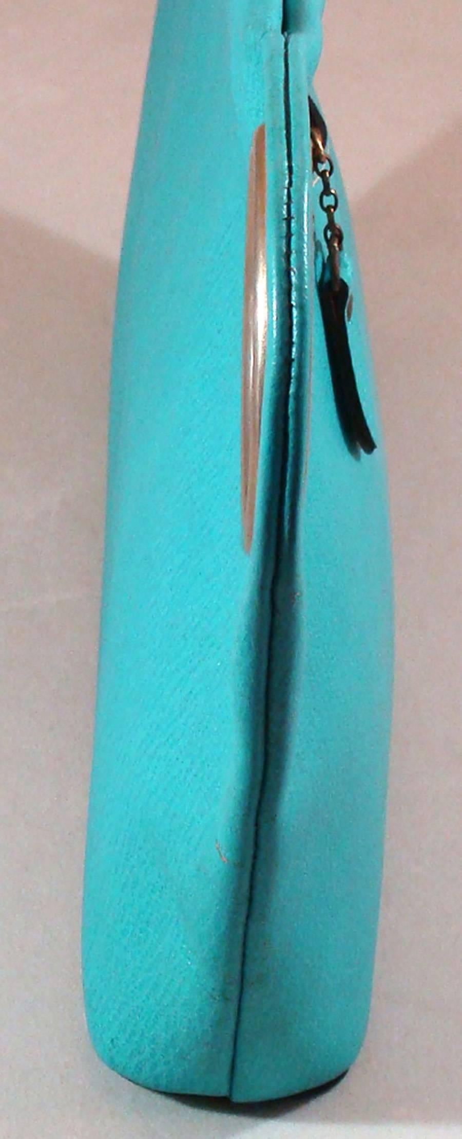 Women's or Men's Mod and Large Asymetrical Turquoise Pebble Grain Leather Clutch  Spring!  