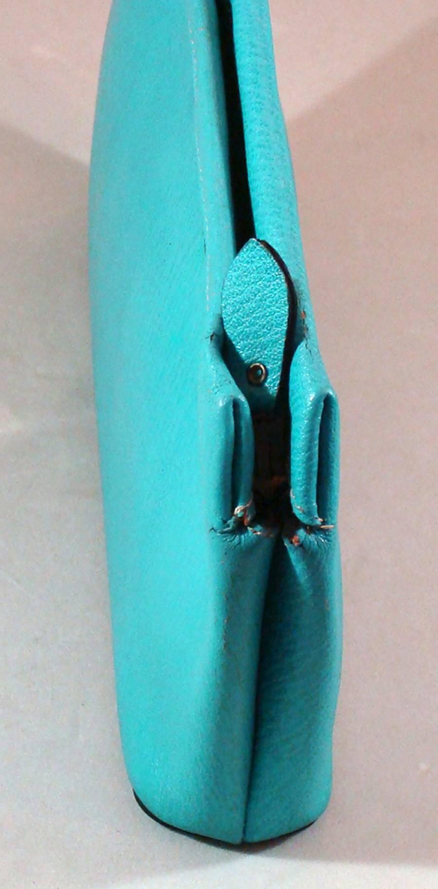 Mod and Large Asymetrical Turquoise Pebble Grain Leather Clutch  Spring!   1