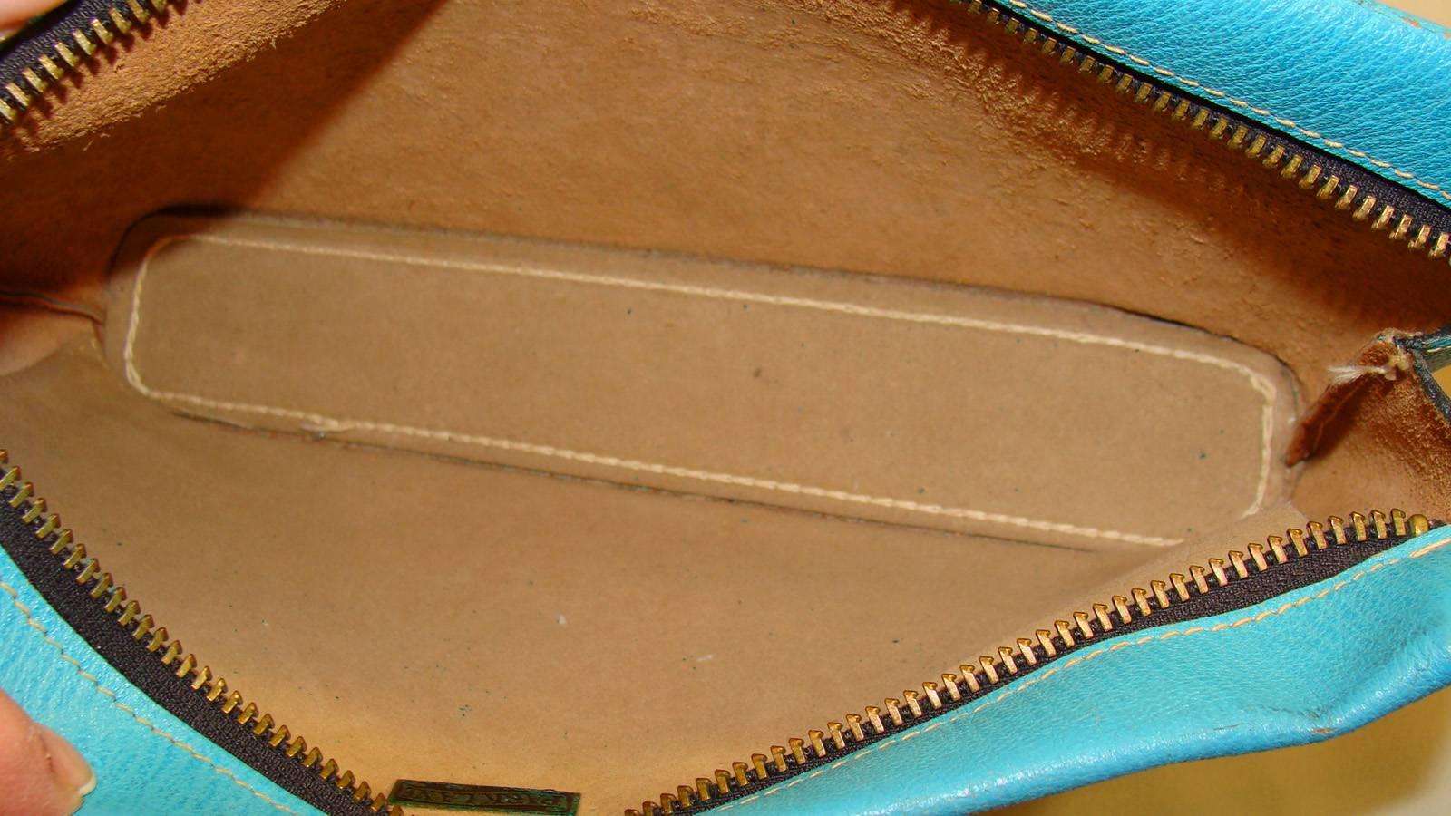 Mod and Large Asymetrical Turquoise Pebble Grain Leather Clutch  Spring!   2