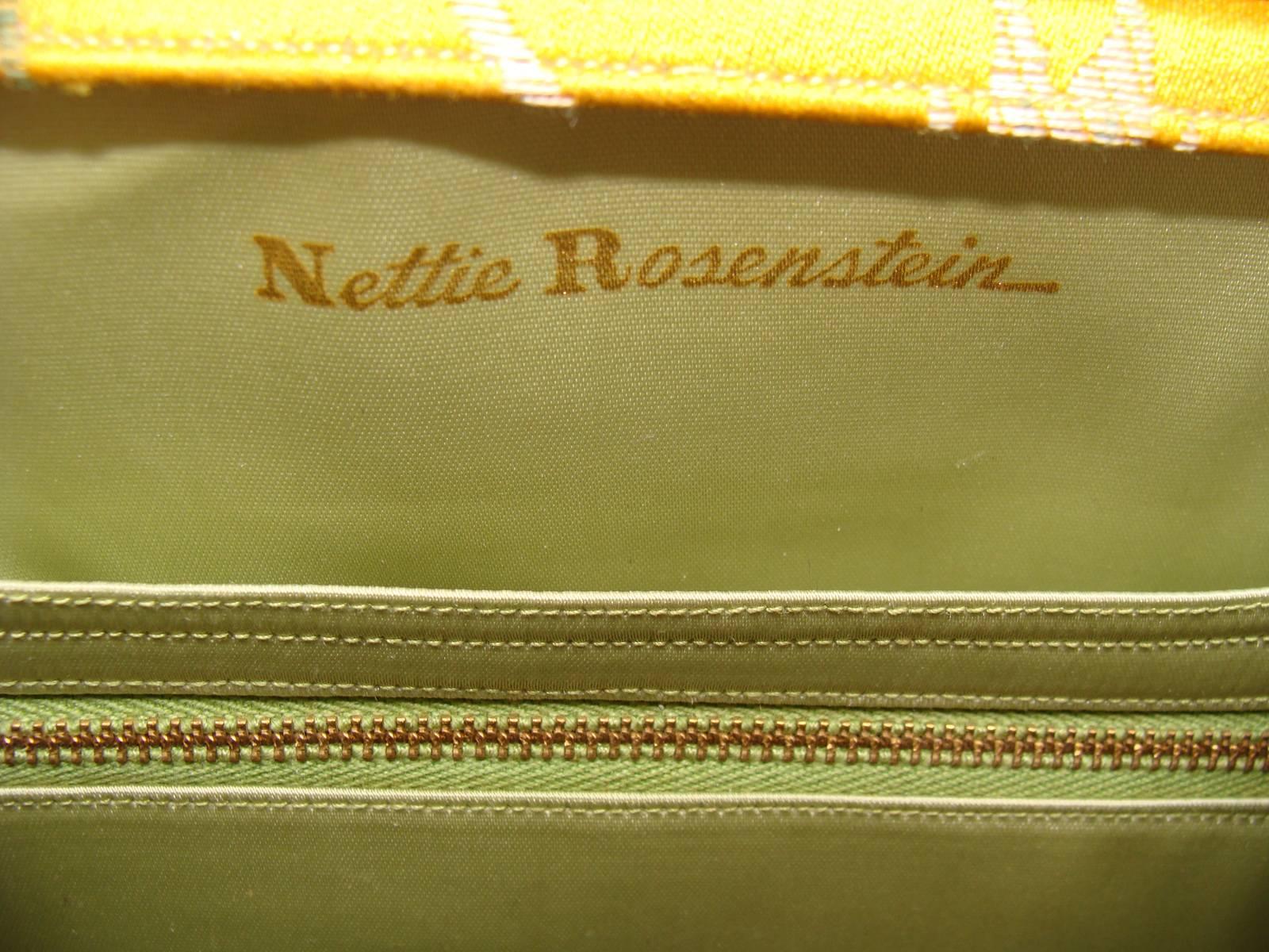 Nettie Rosenstein Yellow Silk floral Handbag  In Good Condition In Lambertville, NJ