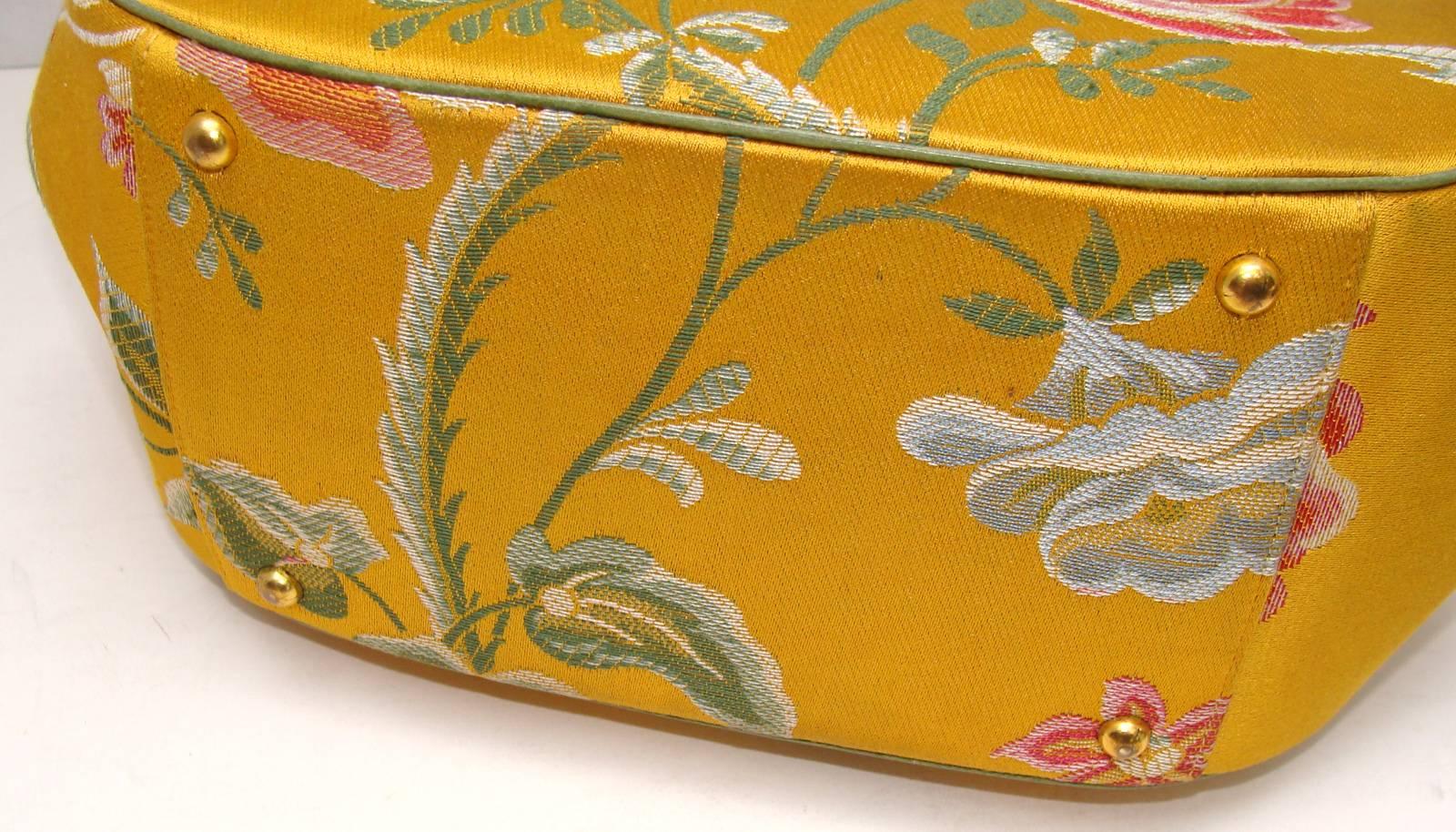 Nettie Rosenstein Yellow Silk floral Handbag  2