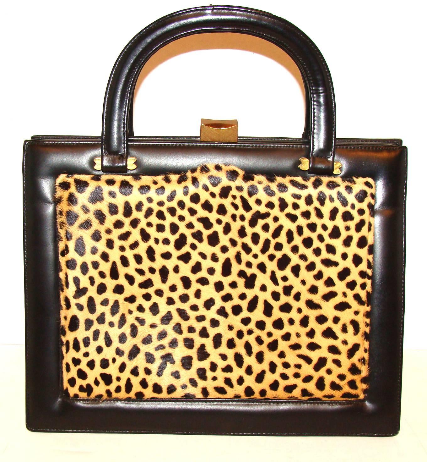 Black Architectural Spotted Fur Top Handles 1960's Bag FALL!