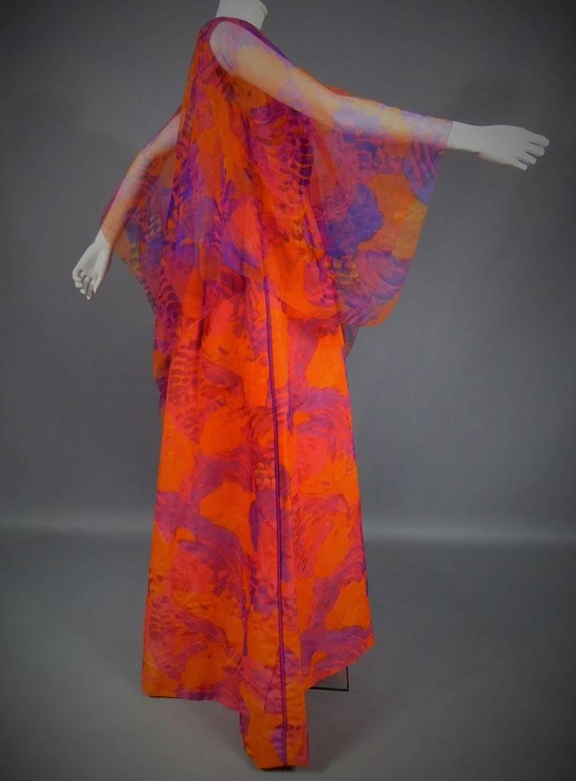 Robe de soirée en mousseline imprimée de Madame Grès Haute Couture Circa 1970 Bon état - En vente à Toulon, FR