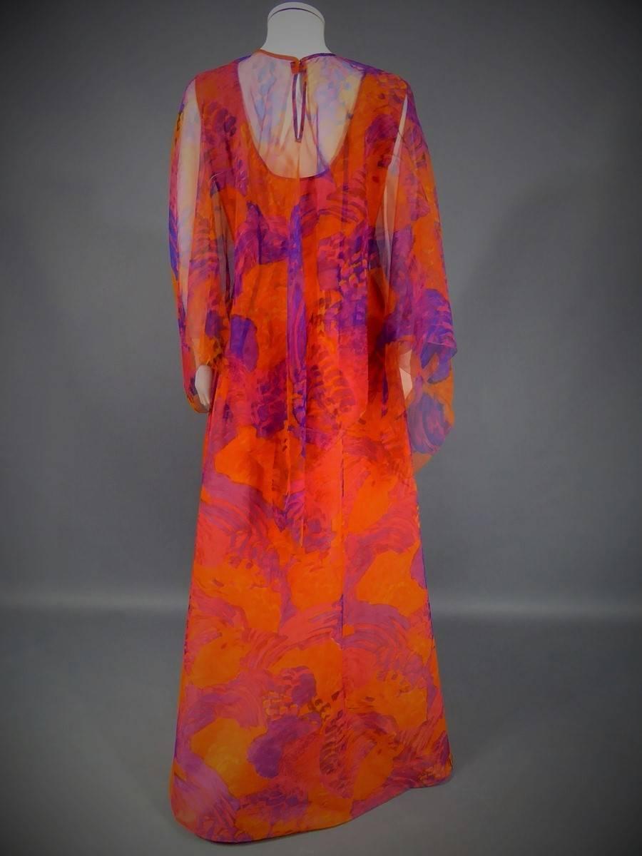 Robe de soirée en mousseline imprimée de Madame Grès Haute Couture Circa 1970 Pour femmes en vente