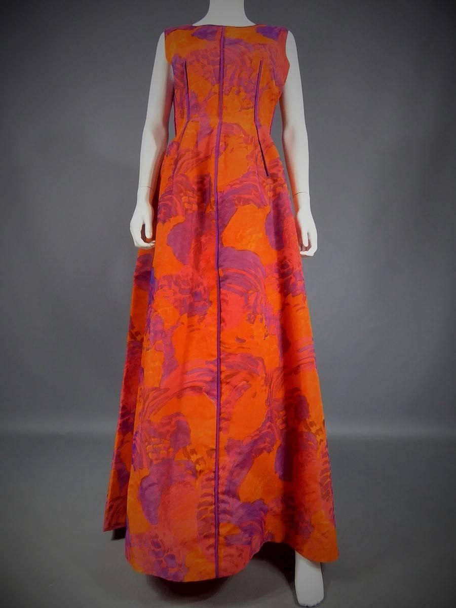 Women's A Printed Chiffon Evening Dress by Madame Grès Haute Couture Circa 1970 For Sale