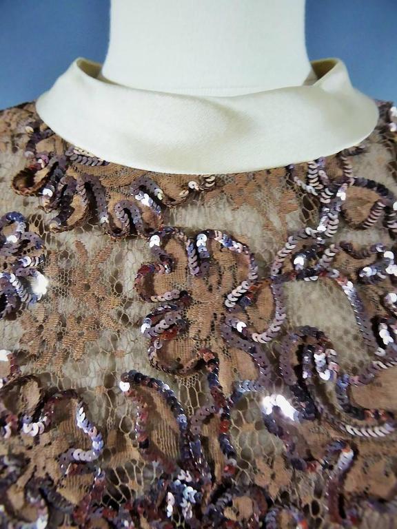 Small Pierre Balmain 1970s Gold and Ivory Sleeveless Dress 70s