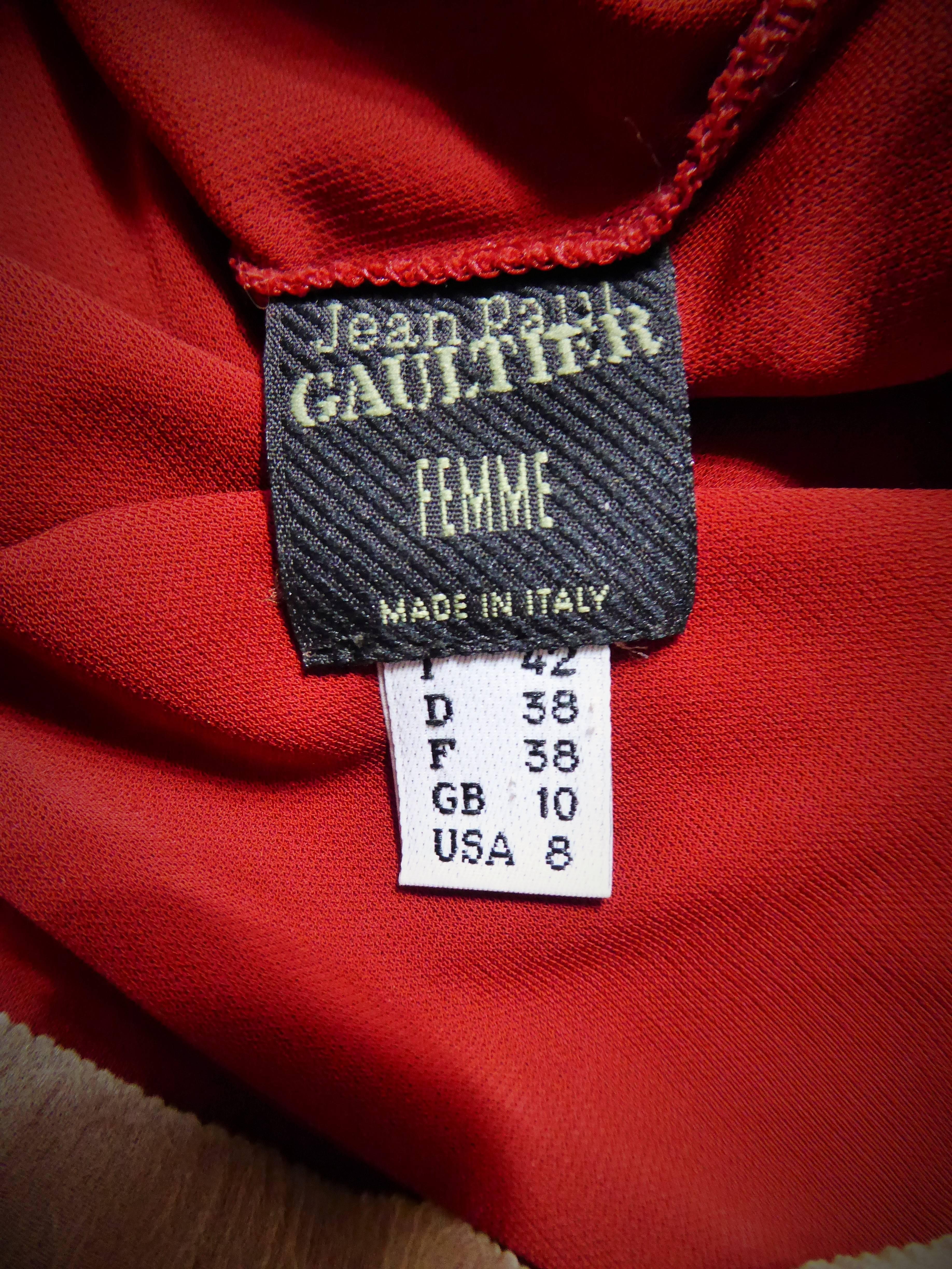 Jean Paul Gaultier Long Red Jersey Knit and Chiffon Dress, French Circa 1990 For Sale 6