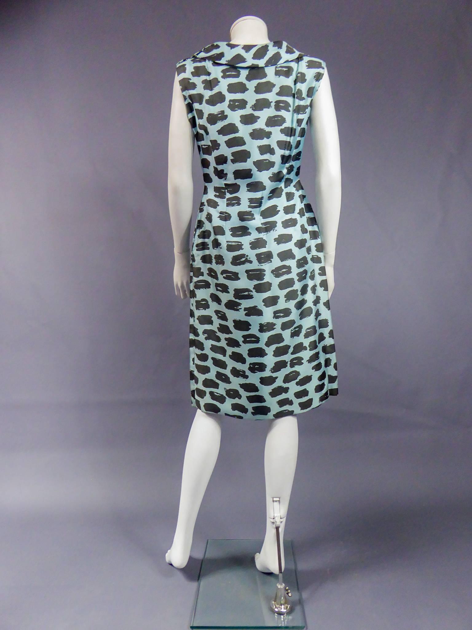 A French Couture Lanvin Castillo Printed Silk Set Numbered R6554H Circa 1962 For Sale 1
