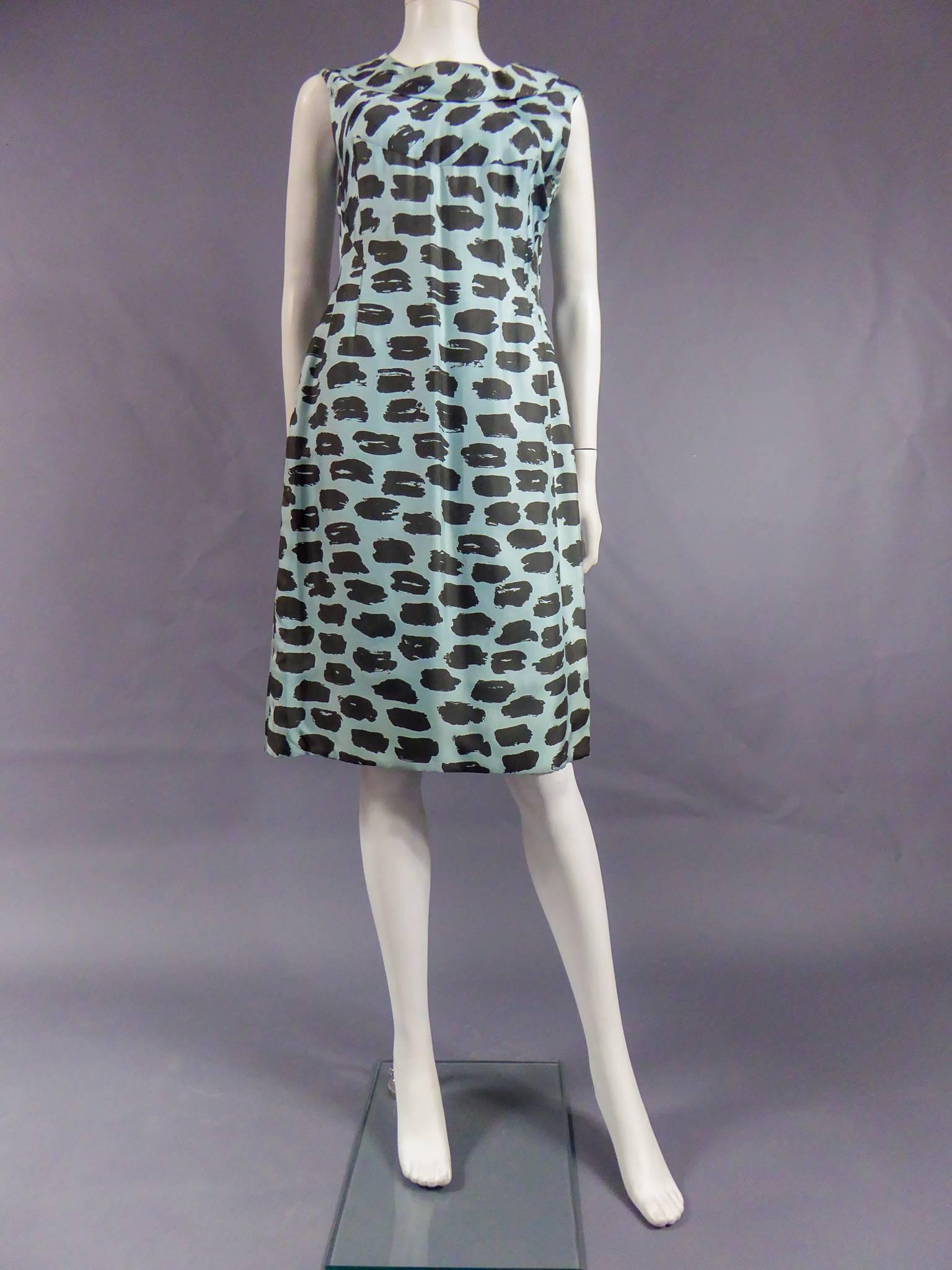 Französisches Couture-Set aus bedruckter Seide von Lanvin Castillo, nummeriert R6554H, um 1962 Damen im Angebot