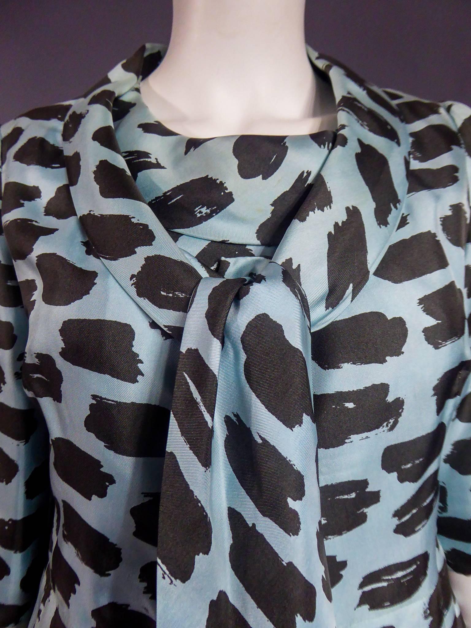 Gray A French Couture Lanvin Castillo Printed Silk Set Numbered R6554H Circa 1962 For Sale