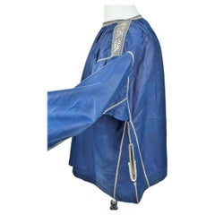 French Blaude or Peasant Blouse In Glazed Linen Dyed Indigo -French 19th Century