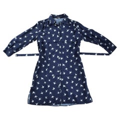 A Blouse dress in navy silk printed with swallows by Nina Ricci Circa 2000