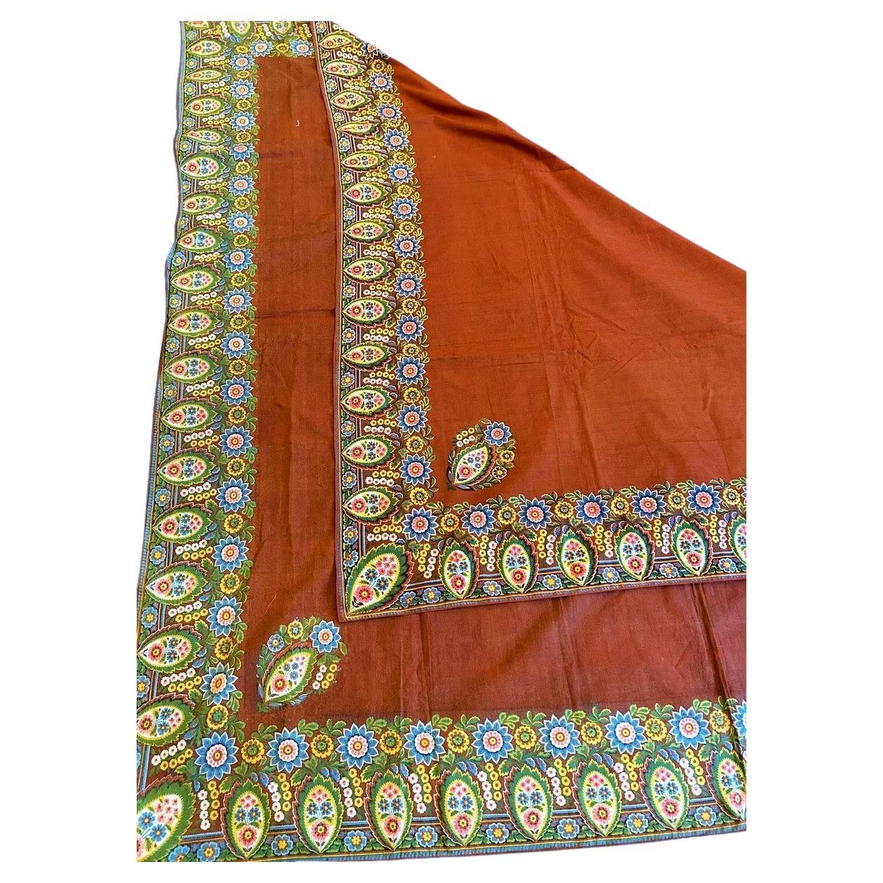 An early hand Block printed cotton shawl Scarf with boteh - French Circa 1820 For Sale