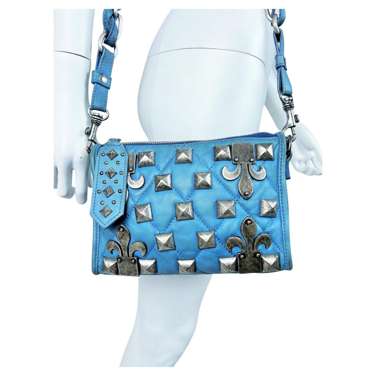 A Jean-Charles de Castelbajac Blue Studded Leather Humorous Bag Circa 1995 For Sale