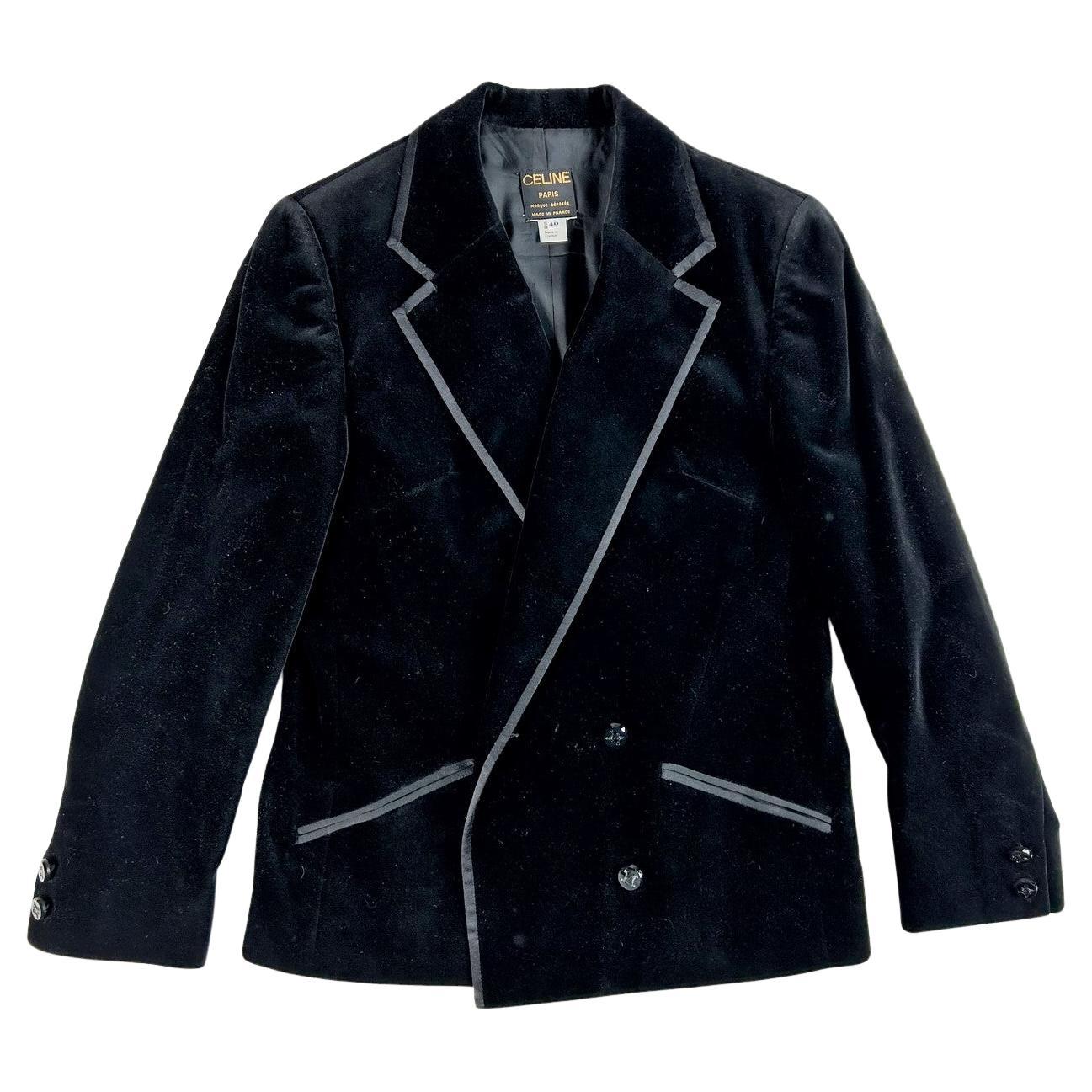 A Céline black velvet Tuxedo skirt suit jacket - France Circa 1990 For Sale