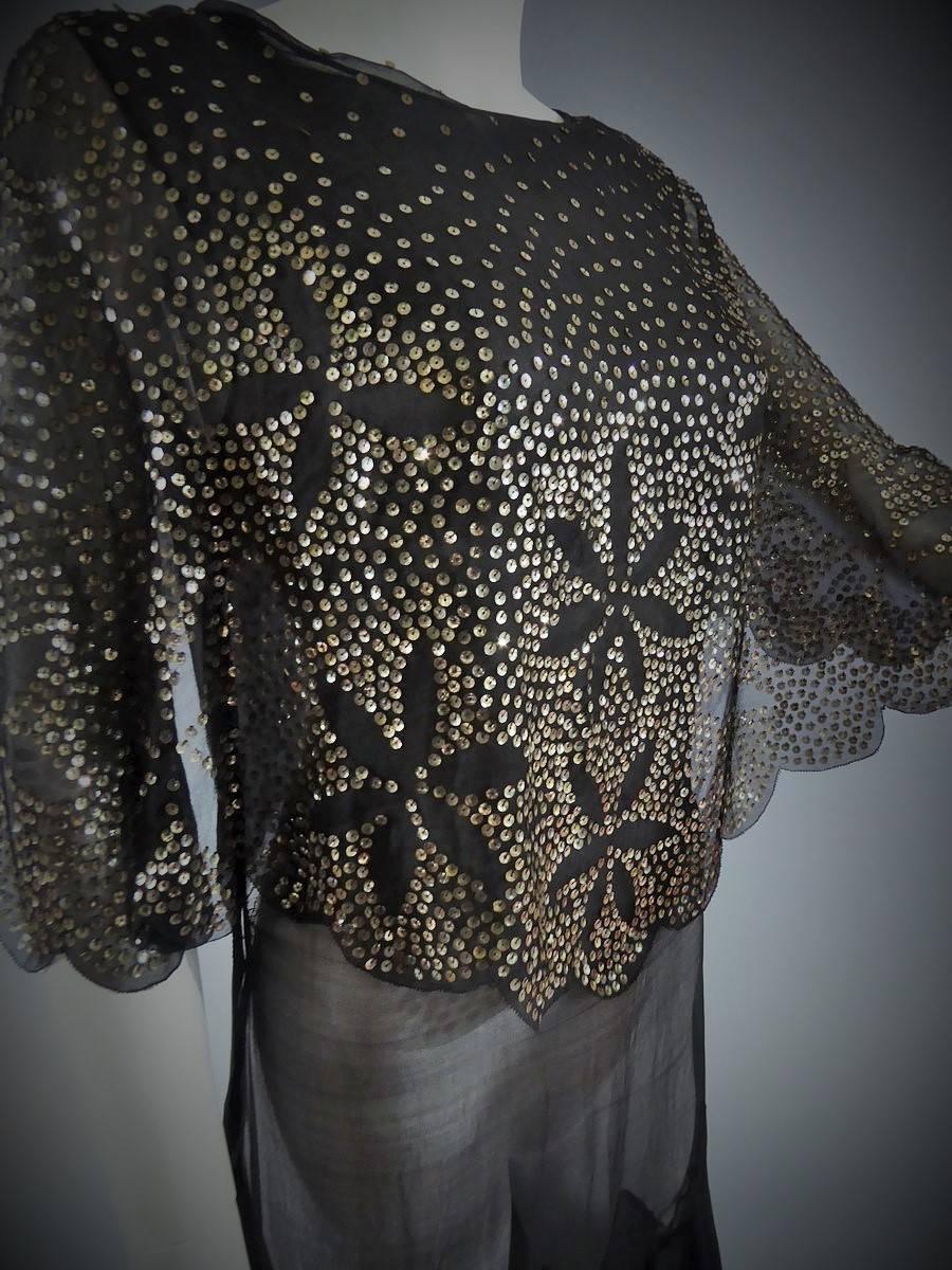 Black Silk Gauze Dress With Embroidered Silver Sequins, Circa 1935 1