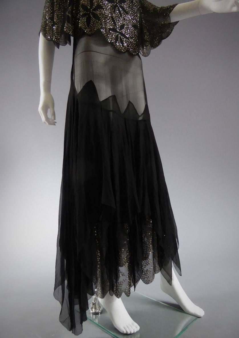 Black Silk Gauze Dress With Embroidered Silver Sequins, Circa 1935 2