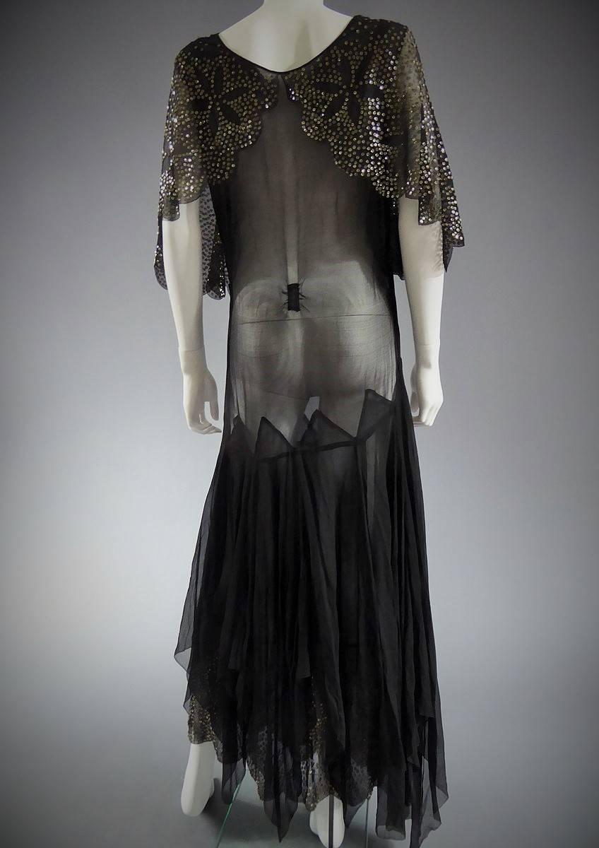 Black Silk Gauze Dress With Embroidered Silver Sequins, Circa 1935 4