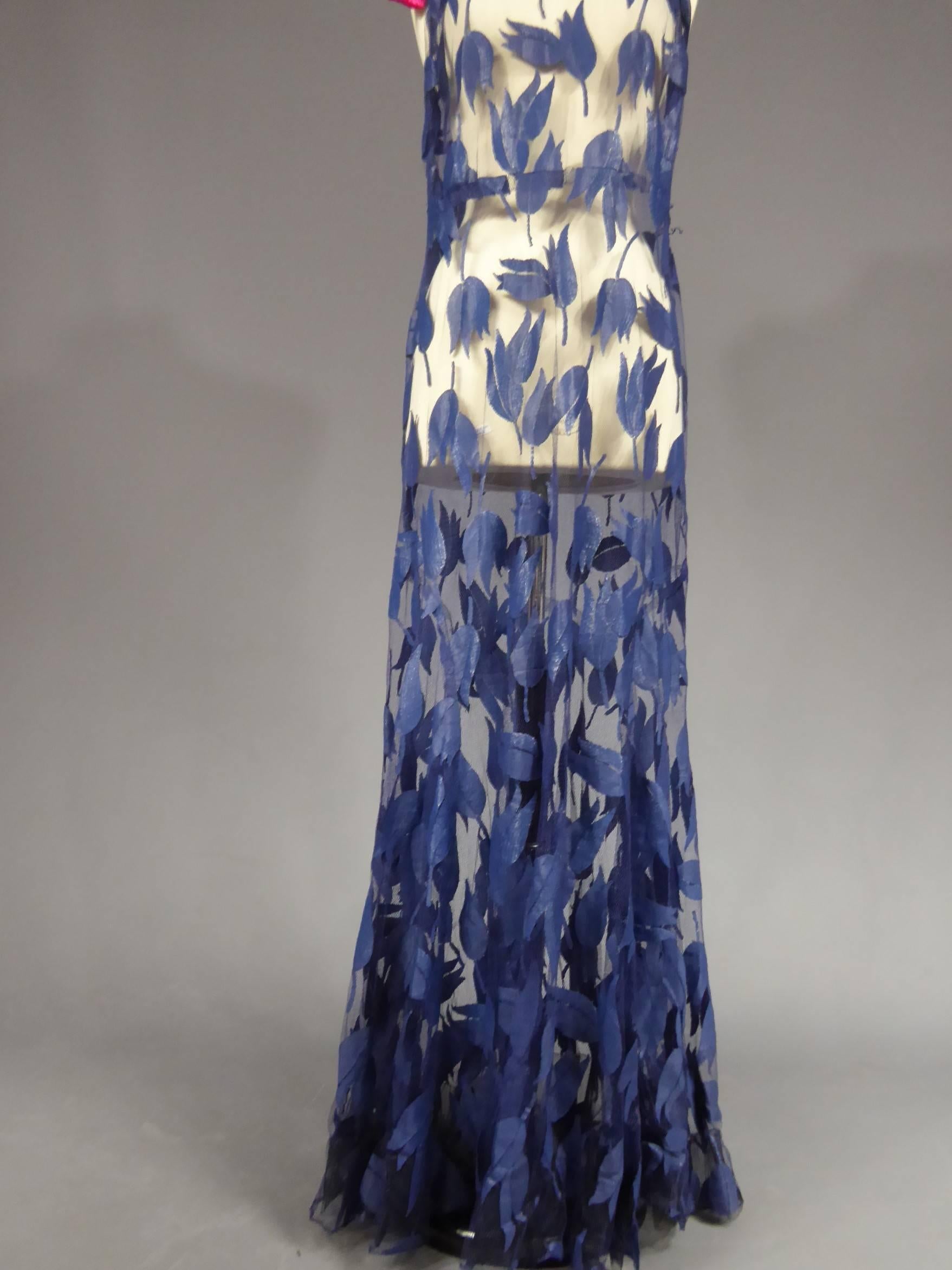 Women's Deep Blue Applique Net Couture Dress 1930/1940