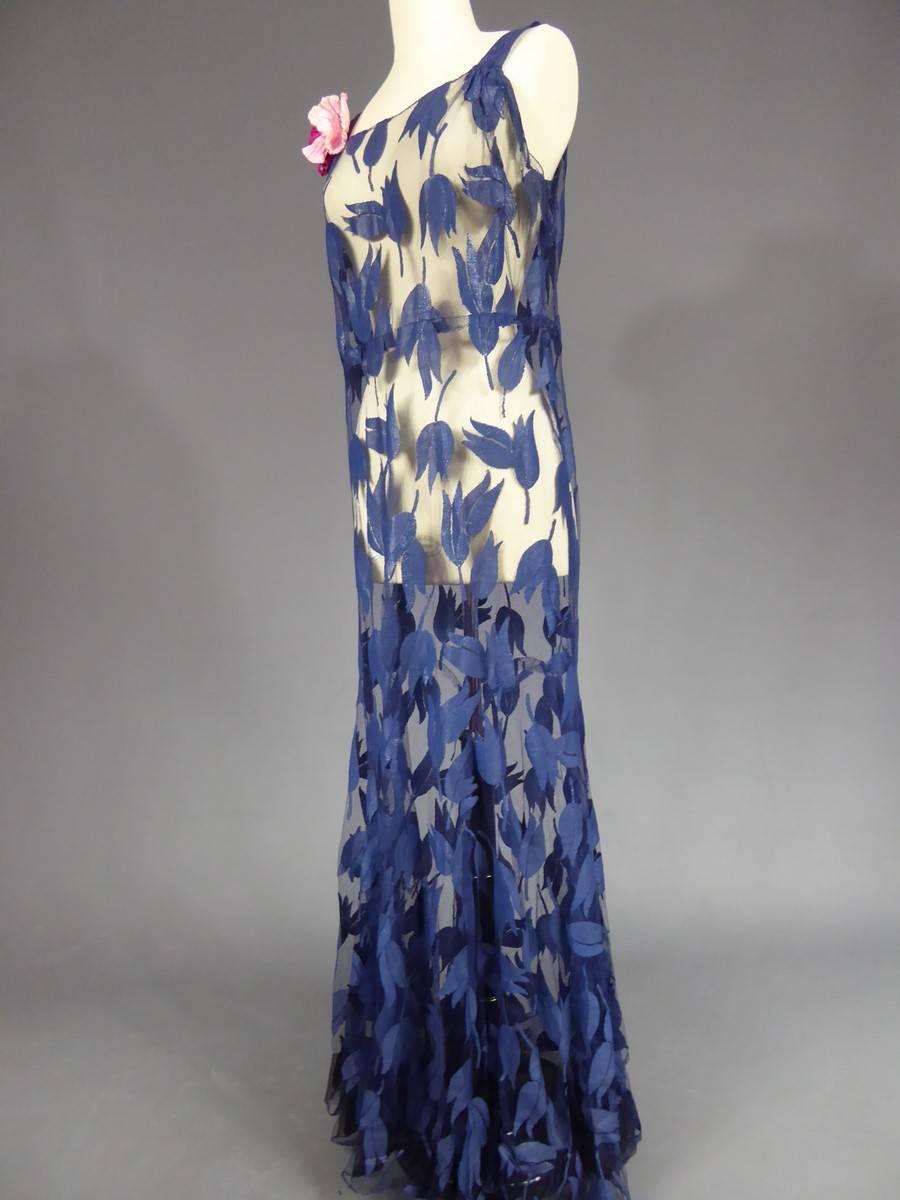 Deep Blue Applique Net Couture Dress 1930/1940 2