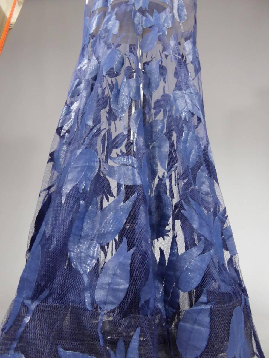 Deep Blue Applique Net Couture Dress 1930/1940 3