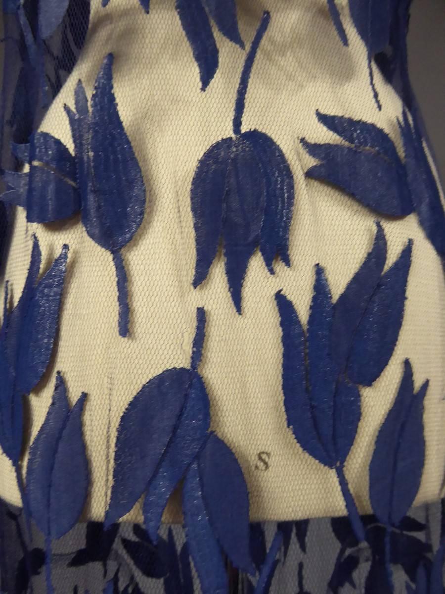 Deep Blue Applique Net Couture Dress 1930/1940 5