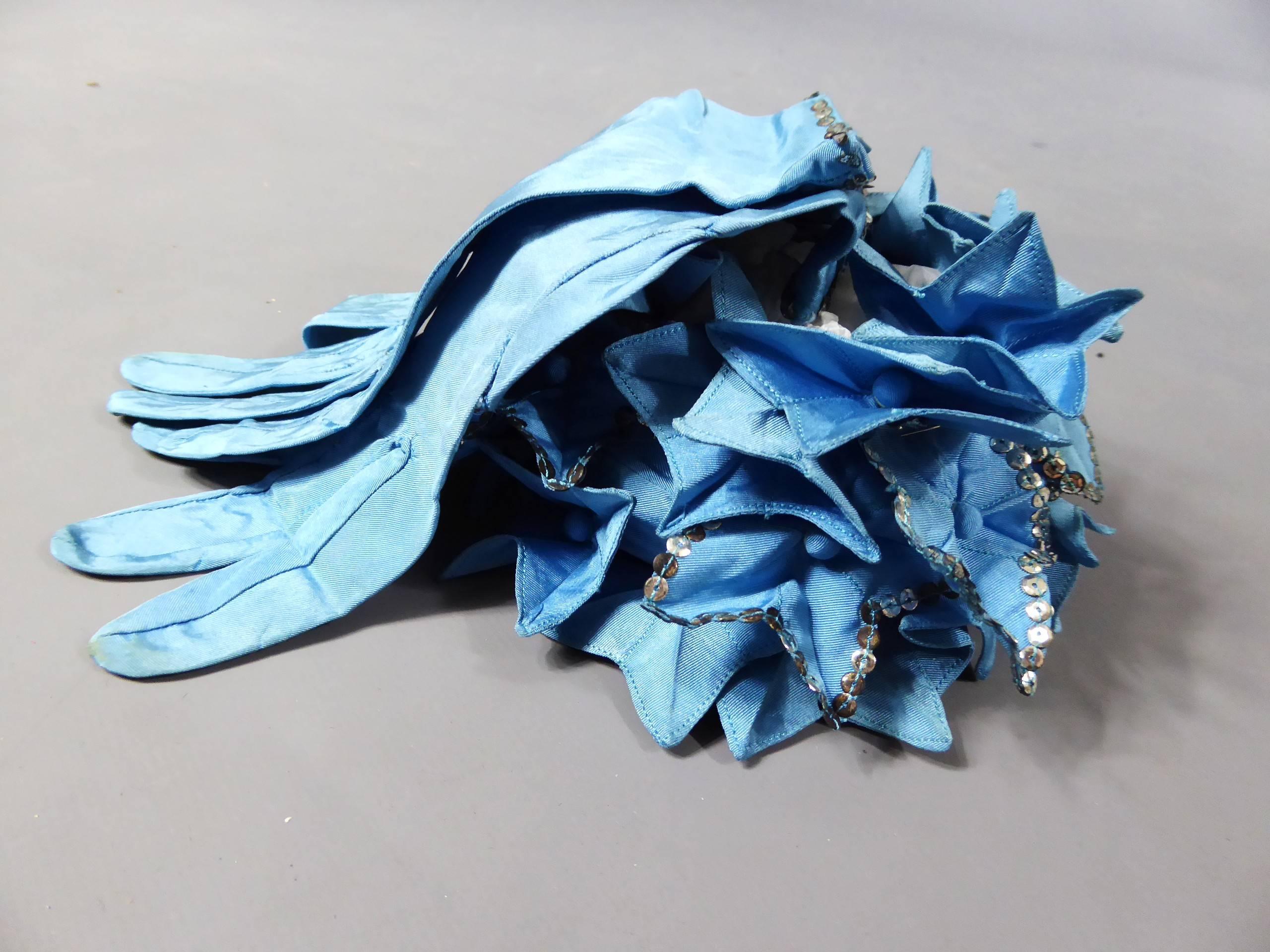 Blue Jeanne Lanvin Haute Couture Boléro Reticule gloves and Bibi, 1940s
