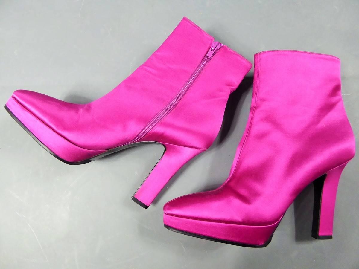 Yves Saint Laurent Shocking Pink Satin Pair of Hill Boots - French Circa 2000 1