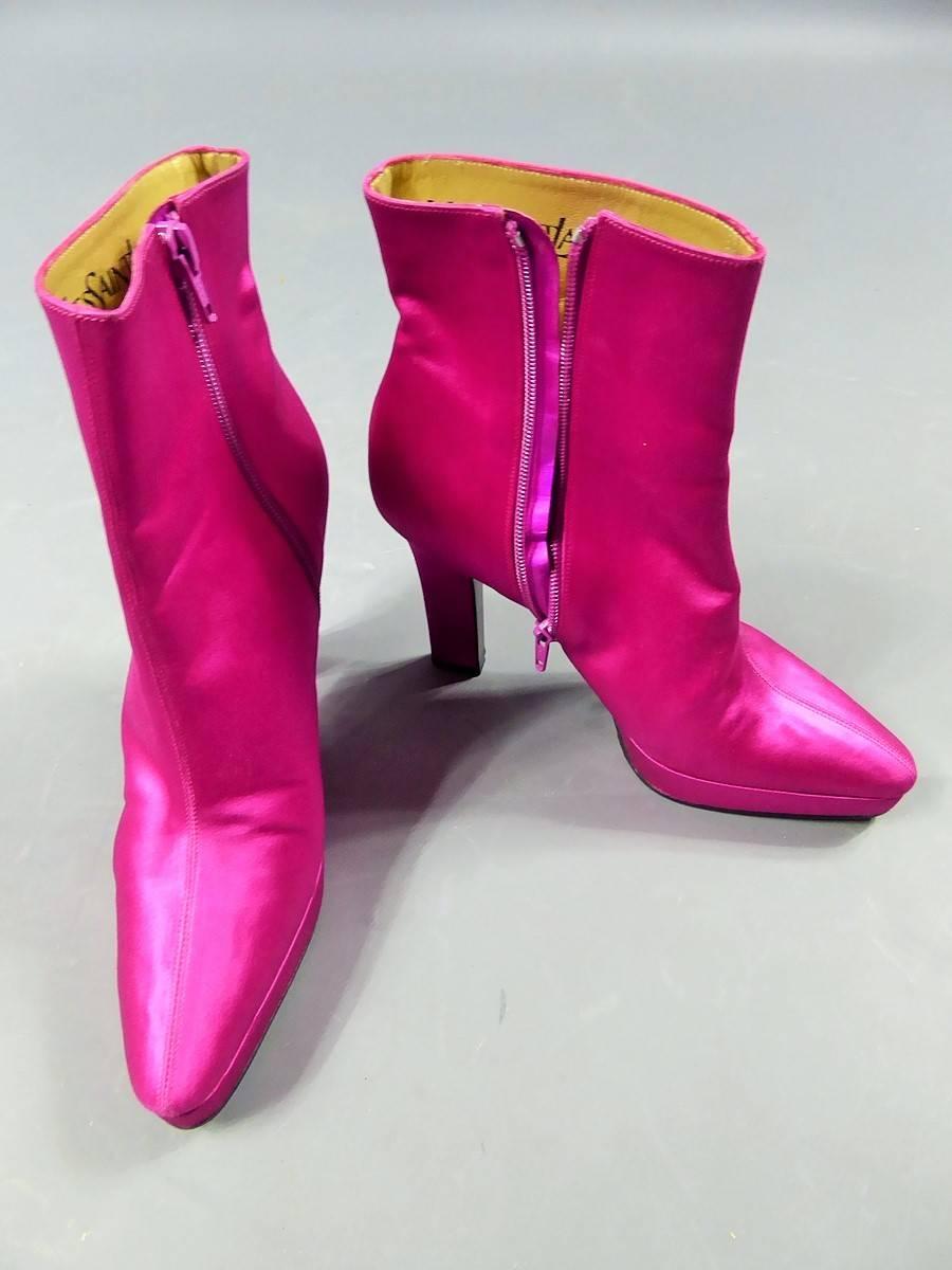 Yves Saint Laurent Shocking Pink Satin Pair of Hill Boots - French Circa 2000 2