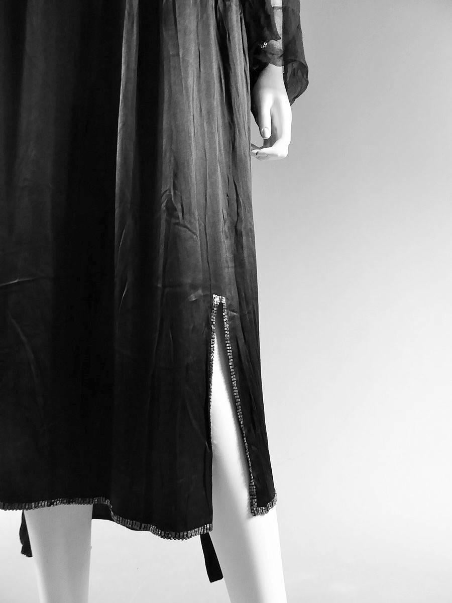 Raro y temprano vestido de alta costura de gasa y satén Jeanne Lanvin Invierno de 1920 Negro en venta