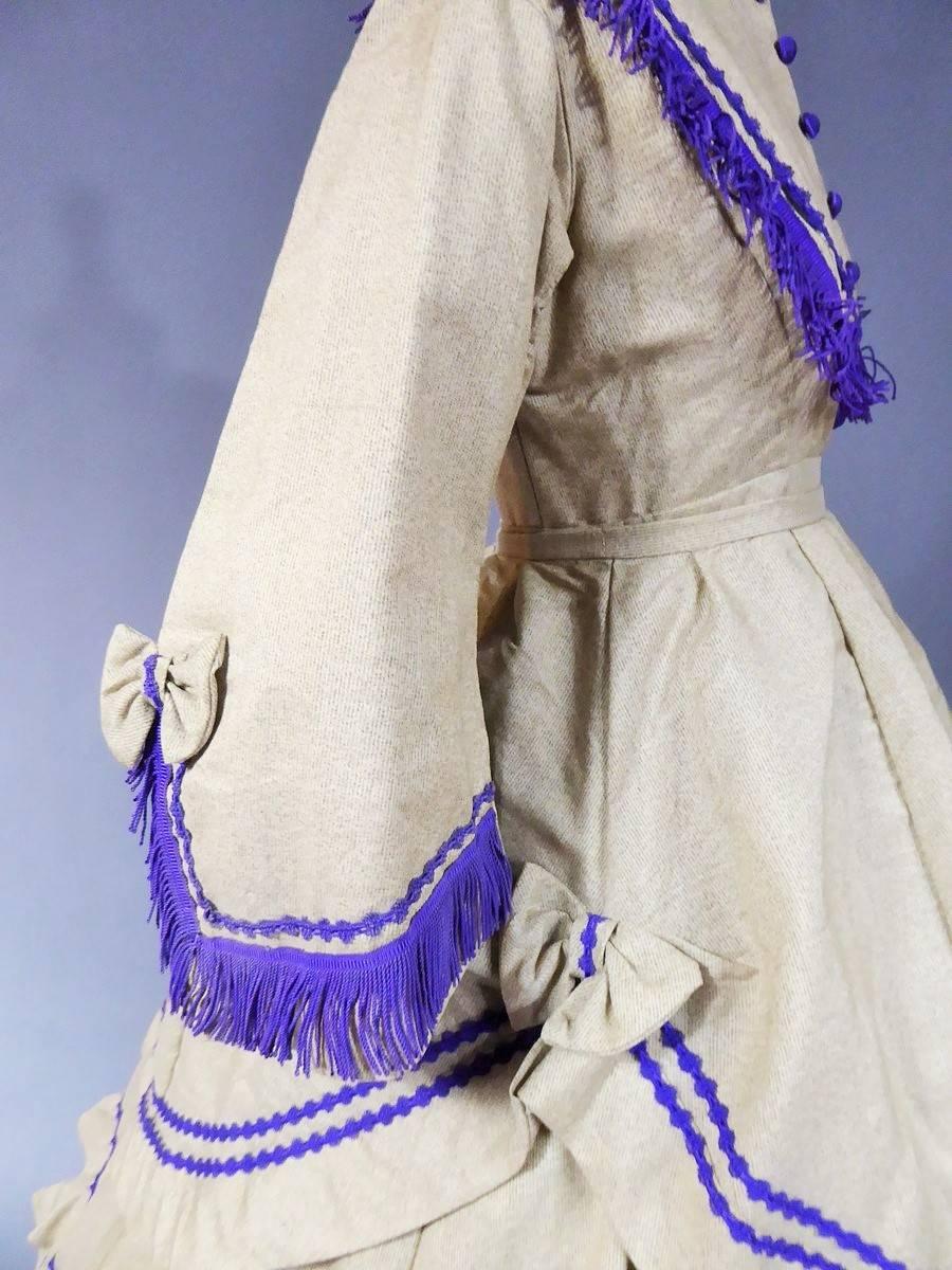 Promenade Challis Crinoline Dress From 1860 In Excellent Condition In Toulon, FR