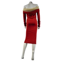 Jean Paul Gaultier Long Red Jersey Knit and Chiffon Dress, French Circa 1990
