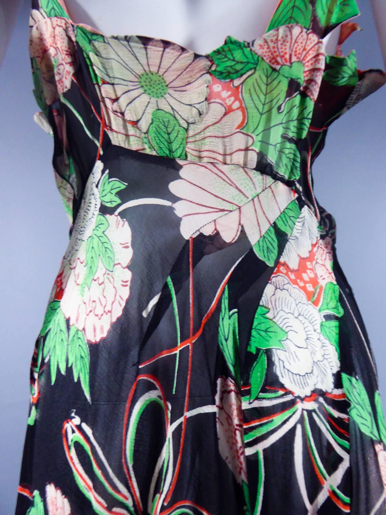 Black Molyneux Flowered printed Dress, Circa 1930