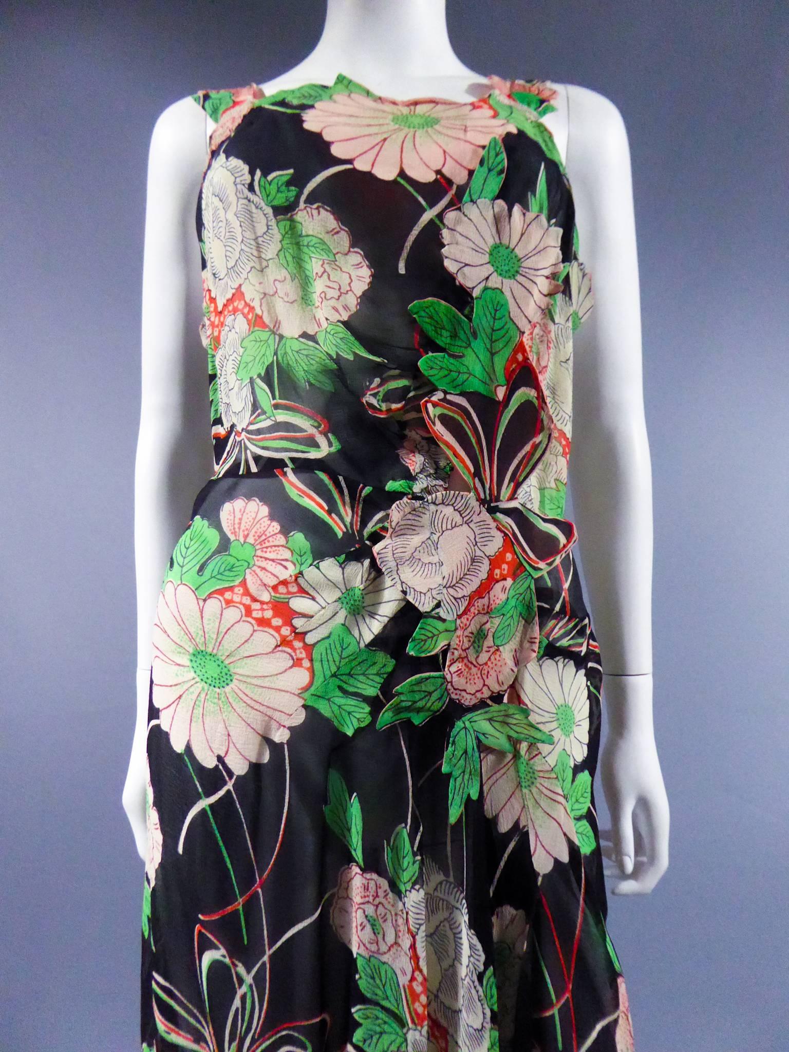 Molyneux Flowered printed Dress, Circa 1930 In Good Condition In Toulon, FR