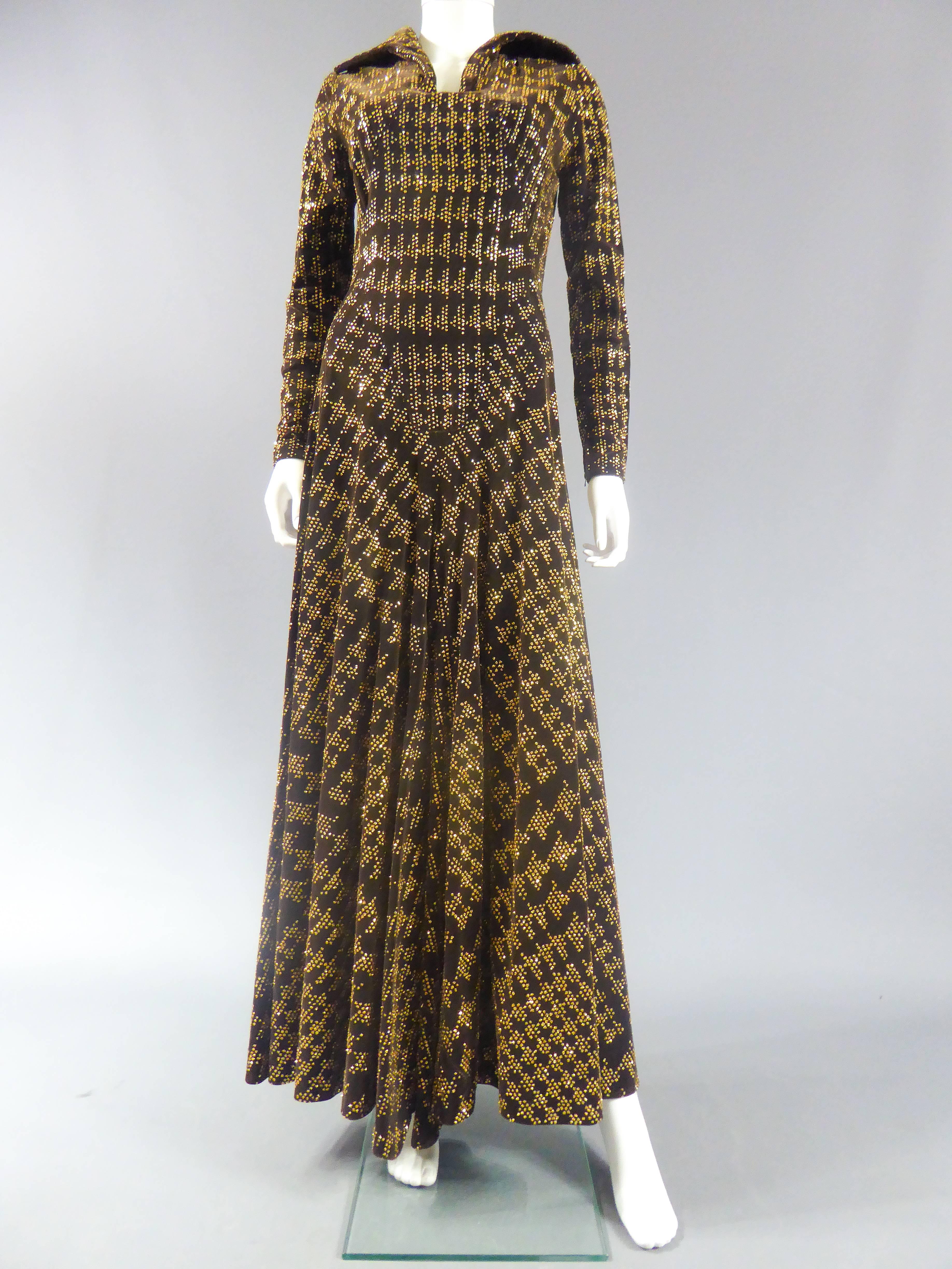 Carven Long Velvet Dress, Circa 1975 For Sale at 1stDibs