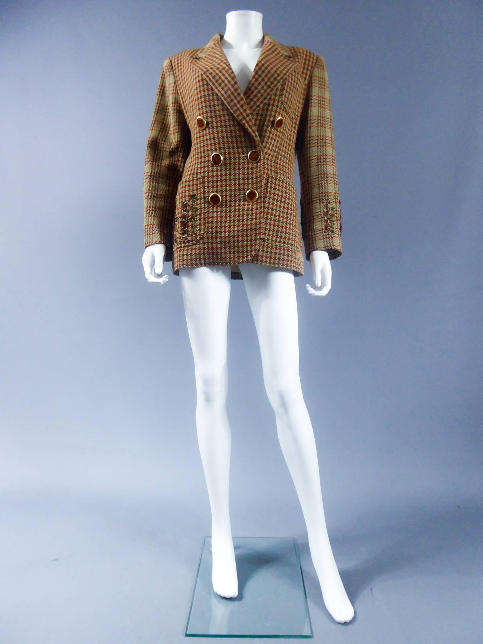 Brown A Christian Lacroix Plaid Wool Jacket Circa 1990 For Sale